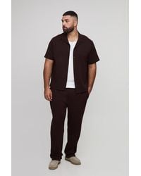 Boohoo - Plus Herringbone Jersey Regular Shirt And Tapered Trouser Set - Lyst