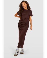 Boohoo - Rib Oversized Ruched Midi T-shirt Dress - Lyst