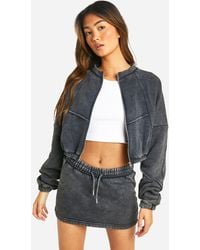 Boohoo - Washed Seam Detail Bomber And Sweat Skirt Set - Lyst
