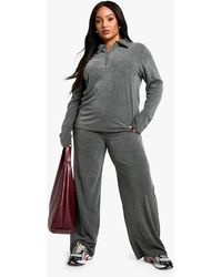 Boohoo - Plus Two Tone Rib Zip Up Collar Top & Trouser Co Ord - Lyst