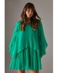 Warehouse - Chiffon Ruffle Flared Sleeve Mini Smock Cape Dress - Lyst