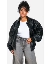 Boohoo - Plus Pu Contrast Stitch Oversized Bomber Jacket - Lyst