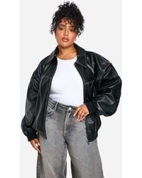 Boohoo - Plus Pu Contrast Stitch Oversized Bomber Jacket - Lyst