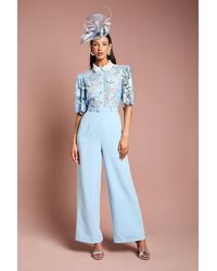 Coast - Collared Lace Short Sleeve Jumpsuit - Lyst