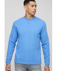 Boohoo - Camiseta De Manga Larga Y Tela Gofre Con Botones En El Cuello - Lyst
