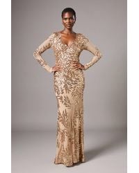 Coast - Long Sleeve Floral Sequin Maxi Dress - Lyst
