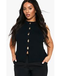 Boohoo - Plus Button Detail Longline Knitted Waistcoat - Lyst