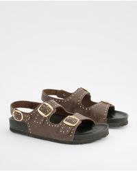 Boohoo - Burnished Pu Studded Double Strap Dad Sandals - Lyst