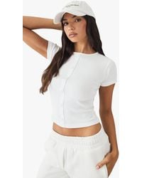 Boohoo - Top Ajustado De Canalé Con Botones Y Bordado Cuadrado Dsgn - Lyst