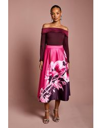 Coast - Petite Placement Print Satin Midi Skirt - Lyst