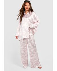 Boohoo - Oversized Tonal Zebra Print Satin Pyjama Set - Lyst