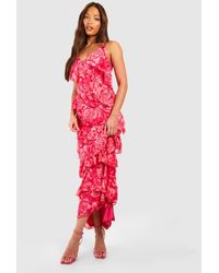Boohoo - Tall Rose Floral Chiffon Ruffle Detail Maxi Dress - Lyst