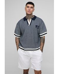 BoohooMAN - Tall Contrast Edge Open Knit Boxy Oversized Polo Shirt - Lyst