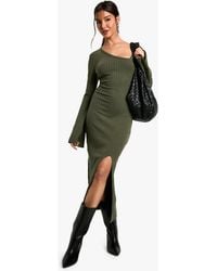 Boohoo - Wide Rib Asymmetric Neck Midaxi Dress - Lyst
