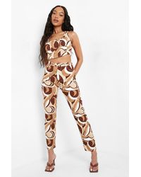Boohoo Abstract Printed Boyfriend Jeans - Natural