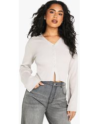 Boohoo - Button Through Lightweight Rib Knit Cardigan - Lyst