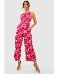 Boohoo - Floral Print Culotte Jumpsuit - Lyst