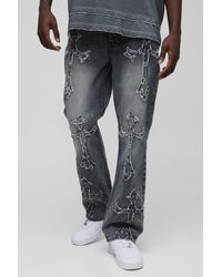 BoohooMAN - Slim Flared Acid Wash Cross Applique Gusset Jeans - Lyst