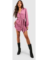 Boohoo - Hammered Pocket Detail Long Sleeve Utility Shirt Dress - Lyst