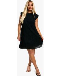 Boohoo - Plus Pleated Metallic Shoulder Pad Shift Dress - Lyst