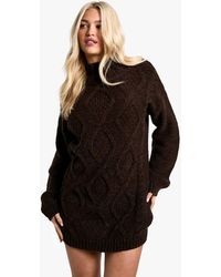 Boohoo - Crew Neck Cable Jumper Dress - Lyst