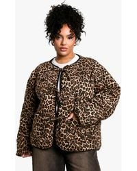 Boohoo - Plus Leopard Tie Detail Padded Jacket - Lyst