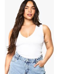 Boohoo - Plus Rib V Neck Tank Top - Lyst