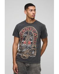 Boohoo - Regular Fit Johnny Cash Western License Washed T-Shirt - Lyst