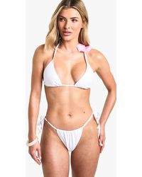 Boohoo - Orchid Flower Trim Triangle Bikini Top & Tanga Tie Side Bikini Bottoms Set - Lyst