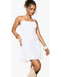 Boohoo - Strappy Chiffon Tie Front Godet Hem Mini Dress - Lyst