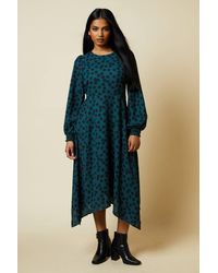 Dorothy Perkins - Petite Spot Hanky Hem Shirred Cuff Midi Dress - Lyst