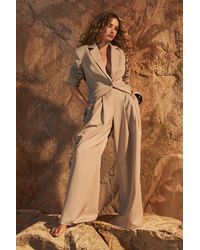 Boohoo - Pantalón Entallado Plisado De Tiro Bajo Y Pernera Ancha - Lyst