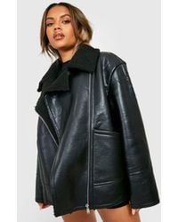 Boohoo - Plus Borg Collar Aviator Jacket - Lyst