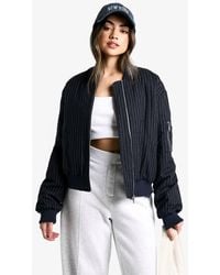 Boohoo - Pinstripe Wool Look Bomber Jacket - Lyst