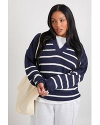 Boohoo - Plus Collared Stripe Sweater - Lyst