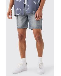Boohoo - Slim Rigid Cargo Denim Shorts In Grey - Lyst