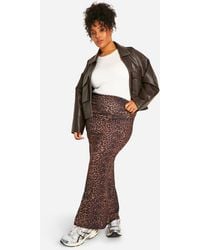 Boohoo - Plus Leopard Jersey Maxi Skirt - Lyst