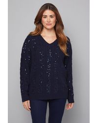 Wallis - Sequin Cable Knit Sweater - Lyst