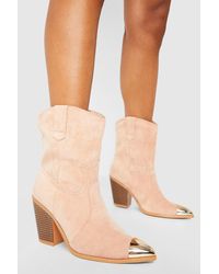 Boohoo - Wide Fit Toe Cap Detail Western Cowboy Boots - Lyst