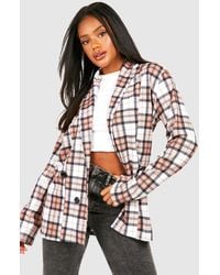 Boohoo - Basic Jersey Crepe Tonal Check Relaxed Fit Blazer - Lyst