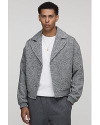 Boohoo - Boxy Fit Textured Lapel Bomber Jacket - Lyst