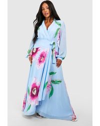 Boohoo - Plus Floral Print Long Sleeve Wrap Maxi Dress - Lyst