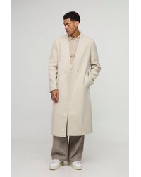 Boohoo - Oversized Longline Double Breasted Collarless Melton Overcoat - Lyst