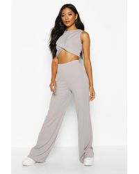 Boohoo Ensemble Top Côtelé Torsadé Et Pantalon Coupe Large Assorti - Gris