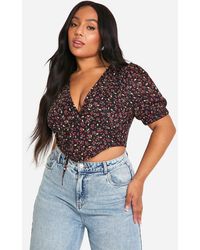 Boohoo - Plus Cherry Puff Short Sleeve Corset Top - Lyst