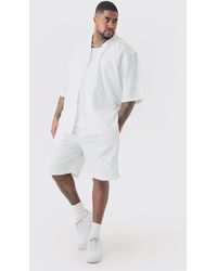 Boohoo - Plus Drop Revere Linen Drop Revere Shirt & Short Set In White - Lyst