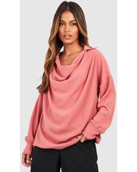 Boohoo - Hammered Cowl Neck Blouse - Lyst