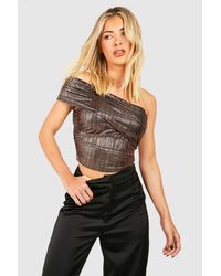 Boohoo - Metallic Plisse One Shoulder Top - Lyst