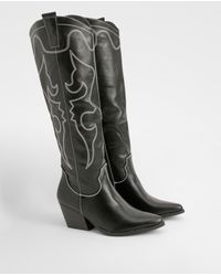 Boohoo - Stitch Detail Over The Knee Western Boots - Lyst