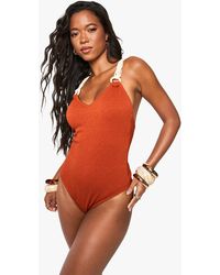 Boohoo - Macrame Strap Cross Back Swimsuit - Lyst